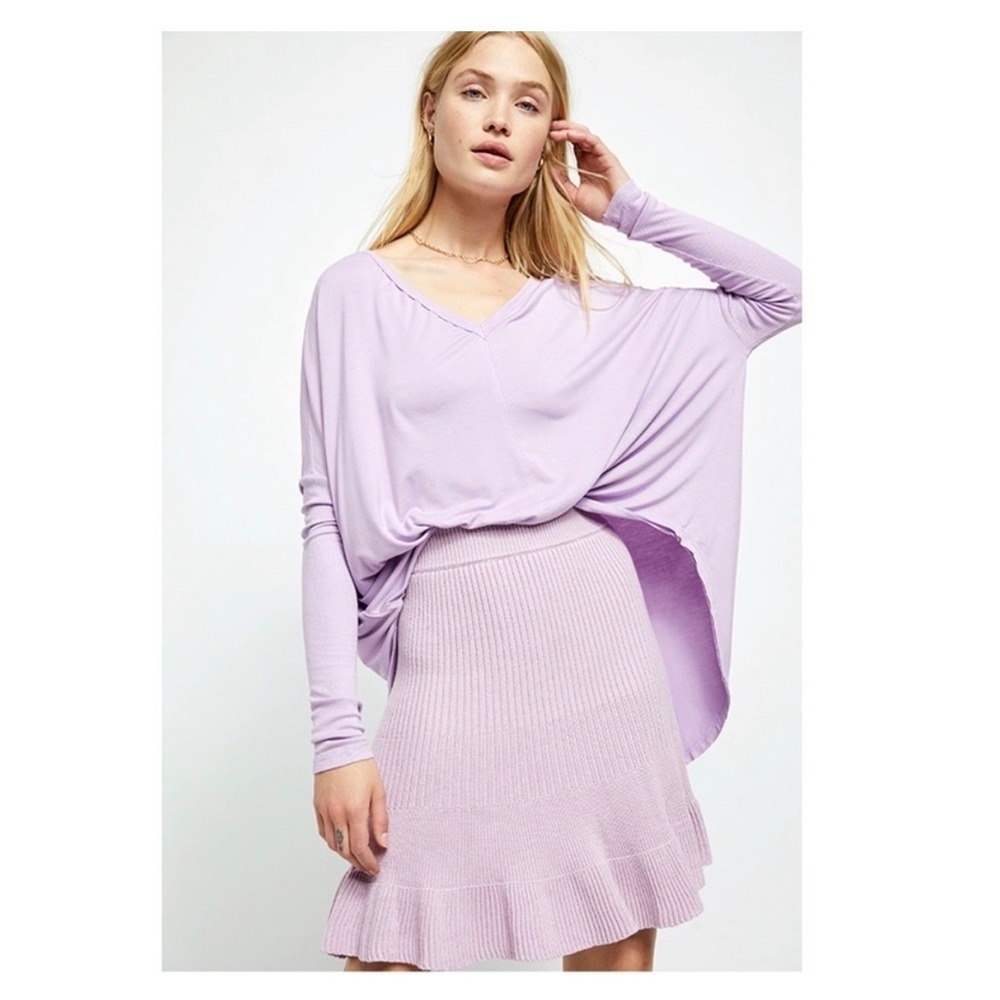 Free People Mini Skirt Womens M Orchid Ribbed Ruffle Gold Skirt NWT Boho
